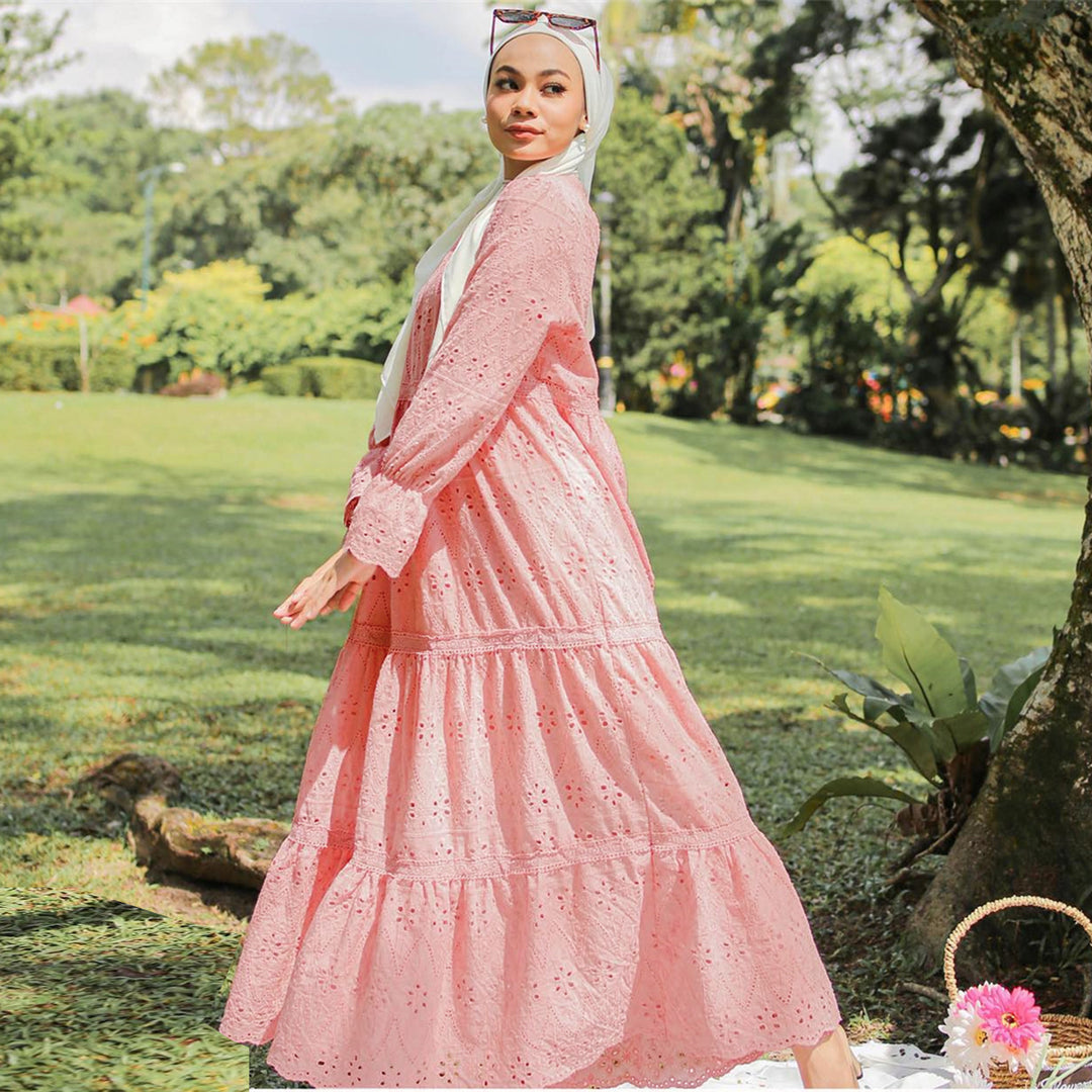 Muslim Malaysia Indonesia Hollow Lace Dress - Golden Treasures 