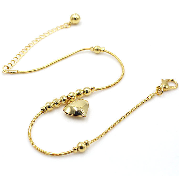 Fashionable Golden Heart-shaped Pendant Anklet - Golden Treasures  # #