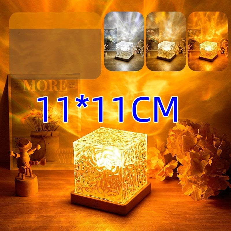 LED Water Ripple Ambient Night Light USB Rotating Projection Crystal Table Lamp RGB Dimmable Home Decoration 16 Color Gifts - Golden Treasures  # #