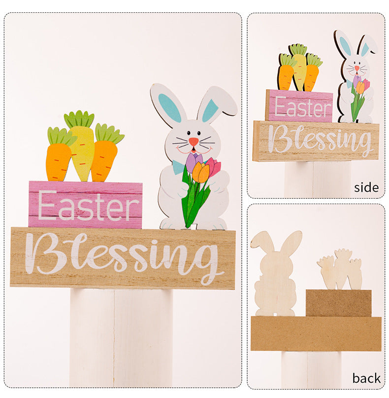 Easter Supplies Easter Rabbit Holding Flower Wooden Decoration