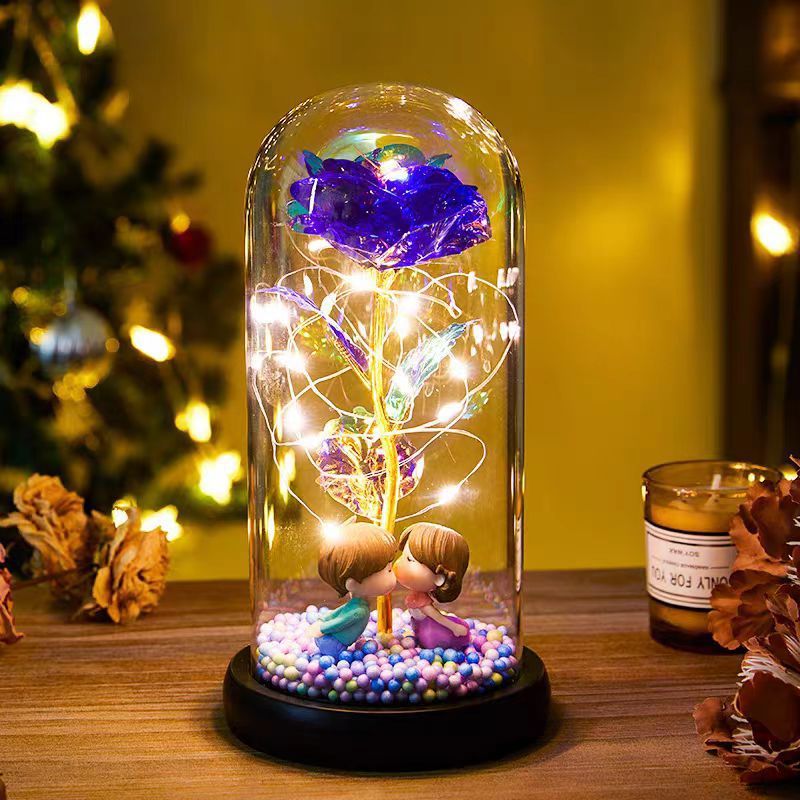 Eternal Rose LED Light Foil Flower In Glass Cover Night Lights Valentines Day Gifts Lamp Decor For For Home Bedroom Wedding Gift Valentine's Day Gifts - Golden Treasures  # #