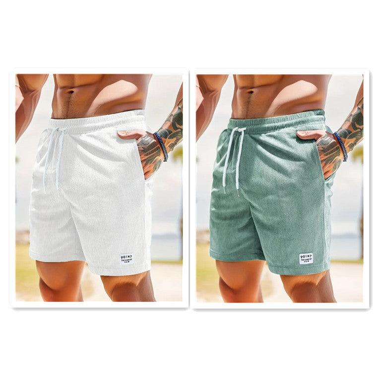 Lace-up Drawstring Shorts Summer Corduroy Sports Short Pants Mens Clothing - Golden Treasures  # #