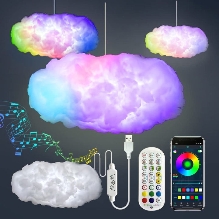 USB Cloud Light APP Control Music Synchronization 3D RGBIC Ambient Light Lightning Simulation Clouds Bedroom Room Light - Golden Treasures  # #