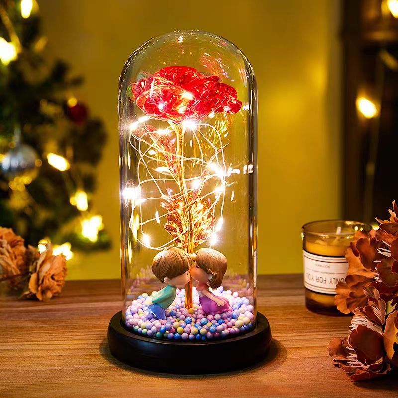 Eternal Rose LED Light Foil Flower In Glass Cover Night Lights Valentines Day Gifts Lamp Decor For For Home Bedroom Wedding Gift Valentine's Day Gifts - Golden Treasures  # #