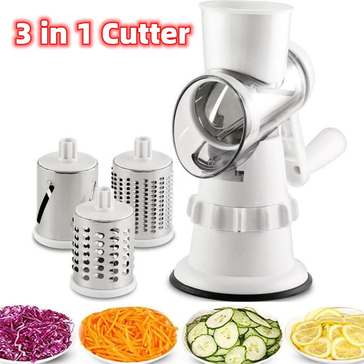 3 In 1 Vegetable Slicer Manual Kitchen Grater Vegetable Cutter Round Chopper - Golden Treasures  # #