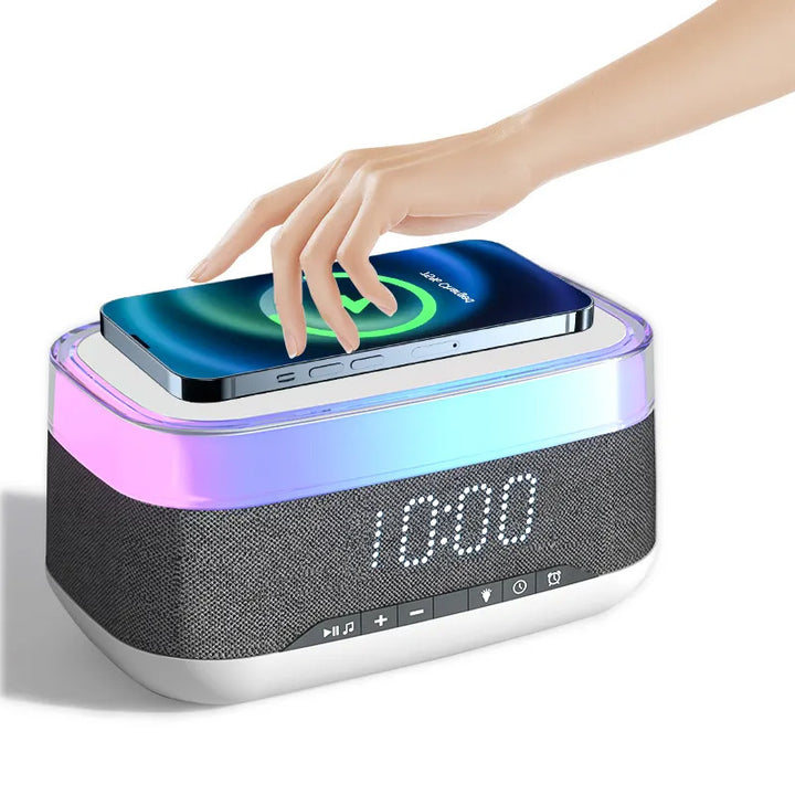 Intelligent Multifunctional Alarm Clock Bluetooth Speaker Wireless Charger Fast Charge Clock Atmosphere Night Light Home Decor - Golden Treasures  # #