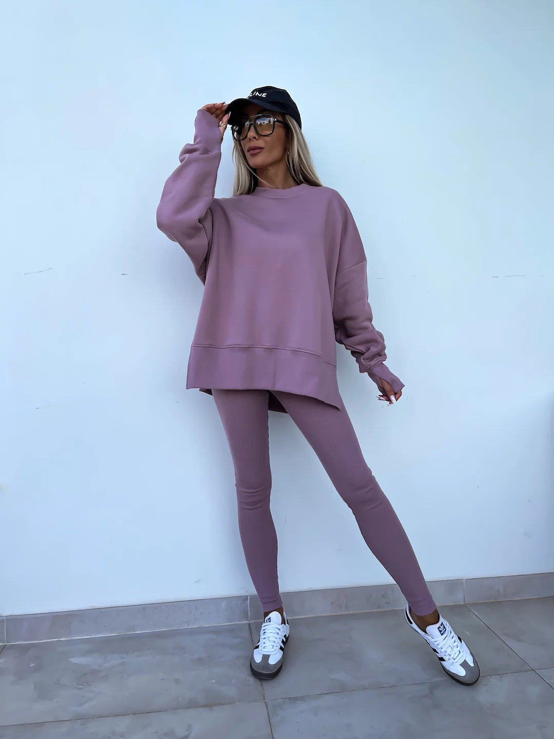 Sweater Suit Women's Casual Loose Long Sleeve Crew Neck Split Top Tight Trousers - Golden Treasures  # #