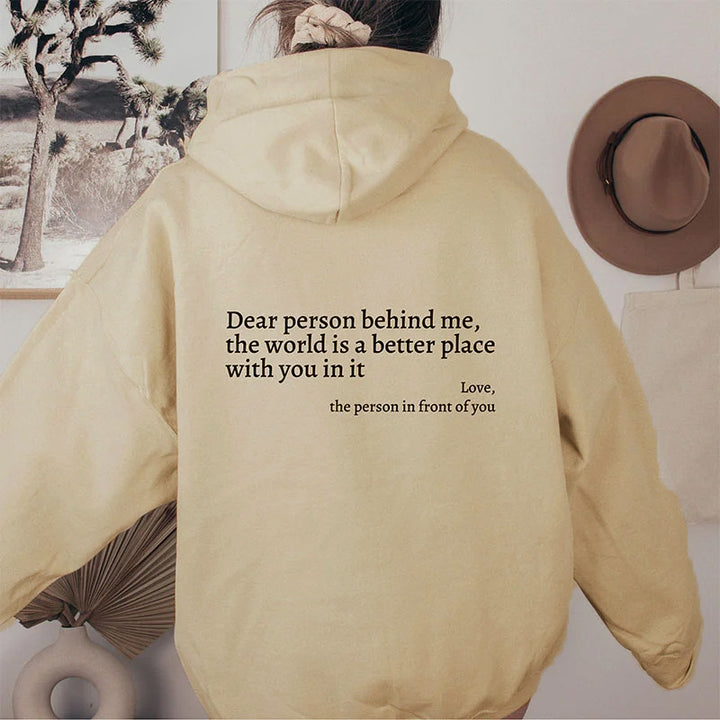 Dear Person Behind Me, Plush Letter Printed Unisex Trendy Hoodies - Golden Treasures  # #