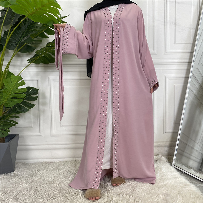 Beaded Modest Lace Up Cardigan Robe - Golden Treasures 