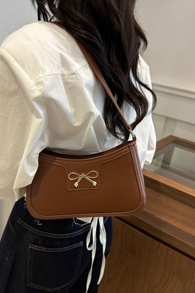 Bow Trim PU Leather Shoulder Bag - Golden Treasures  # #