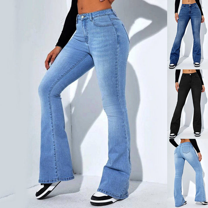 Women's Slim-fit Jeans Pants With Flared Design Fashion Casual High Waist Stretch Trousers - Golden Treasures  # #