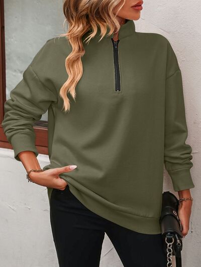 Mandy Zip-Up Dropped Shoulder Sweatshirt - Golden Treasures  # #