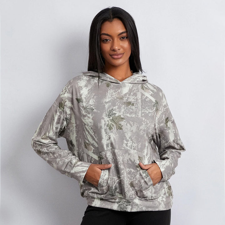 Women's Loose Camouflage Hoodie Maple Leaf Sweater - Golden Treasures  # #