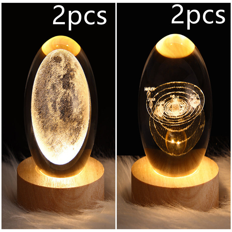 LED Night Light Galaxy Crystal Ball Table Lamp 3D Planet Moon Lamp Bedroom Home Decor For Kids Party Children Birthday Gifts - Golden Treasures 