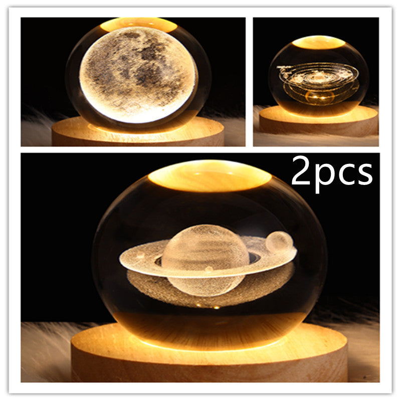 LED Night Light Galaxy Crystal Ball Table Lamp 3D Planet Moon Lamp Bedroom Home Decor For Kids Party Children Birthday Gifts - Golden Treasures  # #