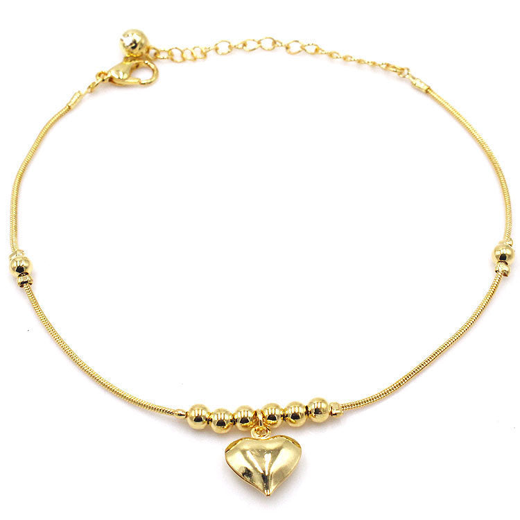 Fashionable Golden Heart-shaped Pendant Anklet - Golden Treasures  # #