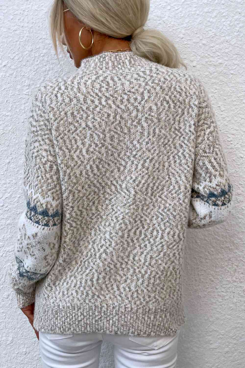 Snowflake Pattern Mock Neck Sweater - Golden Treasures  # #