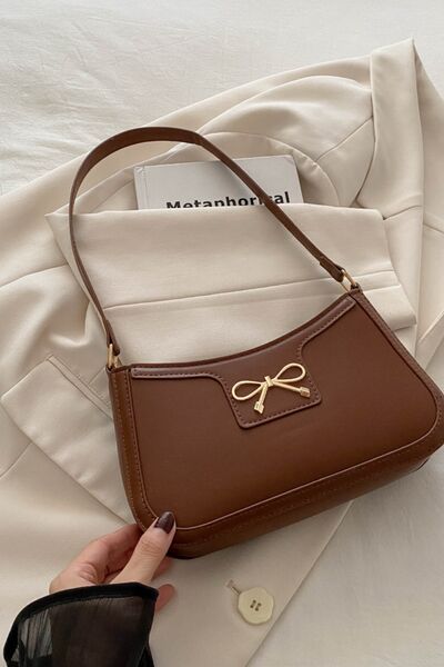 Bow Trim PU Leather Shoulder Bag - Golden Treasures  # #