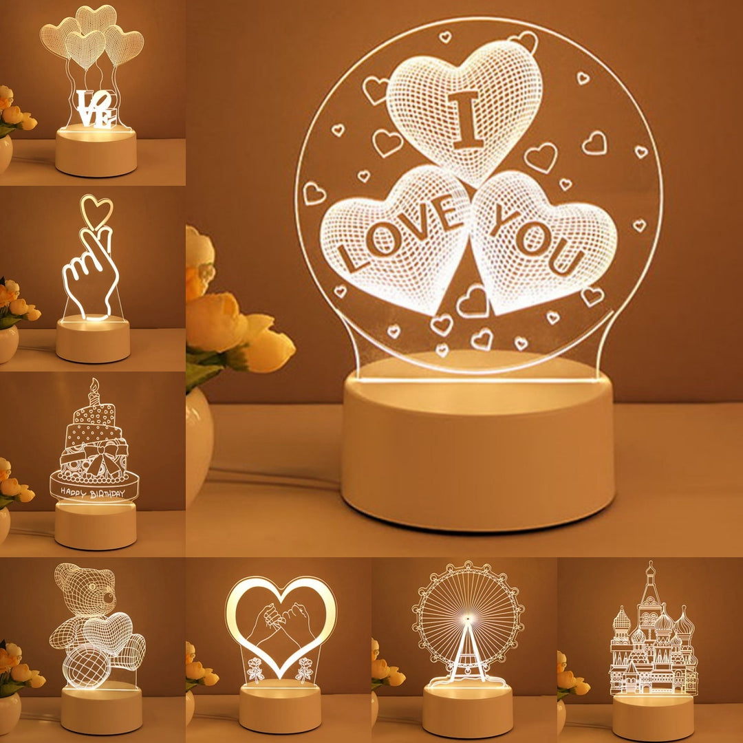 3D Lamp Acrylic USB LED Light Neon Sign Lamp Home Decor Valentines Day Gift - Golden Treasures  # #