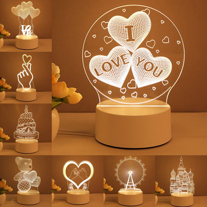 3D Lamp Acrylic USB LED Light Neon Sign Lamp Home Decor Valentines Day Gift - Golden Treasures  # #