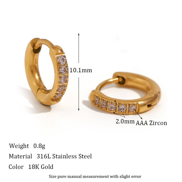 Women's Fashion Titanium Steel Rounded Edge Zircon Earrings - Golden Treasures  # #