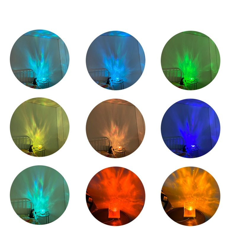LED Water Ripple Ambient Night Light USB Rotating Projection Crystal Table Lamp RGB Dimmable Home Decoration 16 Color Gifts - Golden Treasures  # #