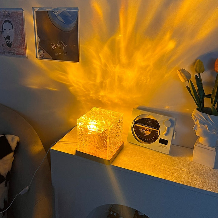 LED Water Ripple Ambient Night Light USB Rotating Projection Crystal Table Lamp RGB Dimmable Home Decoration 16 Color Gifts - Golden Treasures  # #