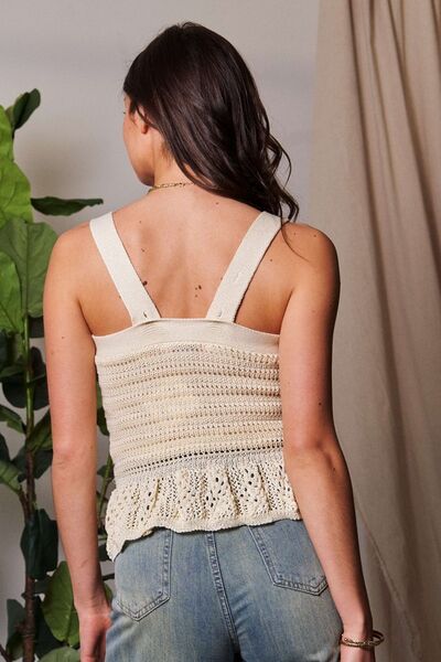 Davi & Dani Crochet Wide Strap Peplum Knit Tank - Golden Treasures  # #