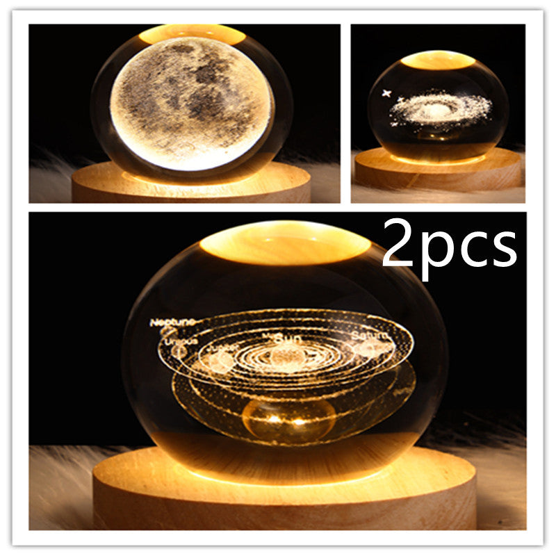 LED Night Light Galaxy Crystal Ball Table Lamp 3D Planet Moon Lamp Bedroom Home Decor For Kids Party Children Birthday Gifts - Golden Treasures 