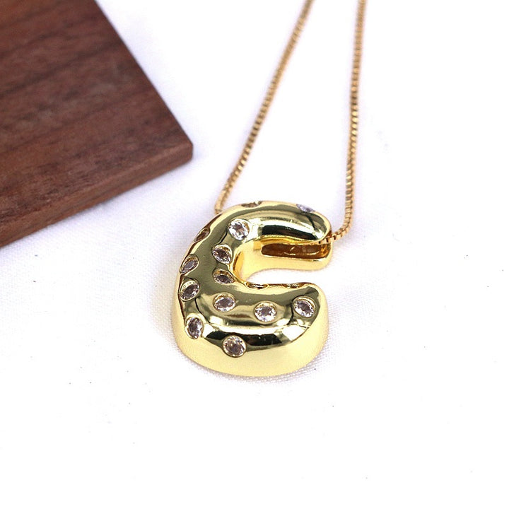 Gold-plated Balloon Bubble Inlaid Zirconium 26 Letter Pendant Necklace - Golden Treasures  # #