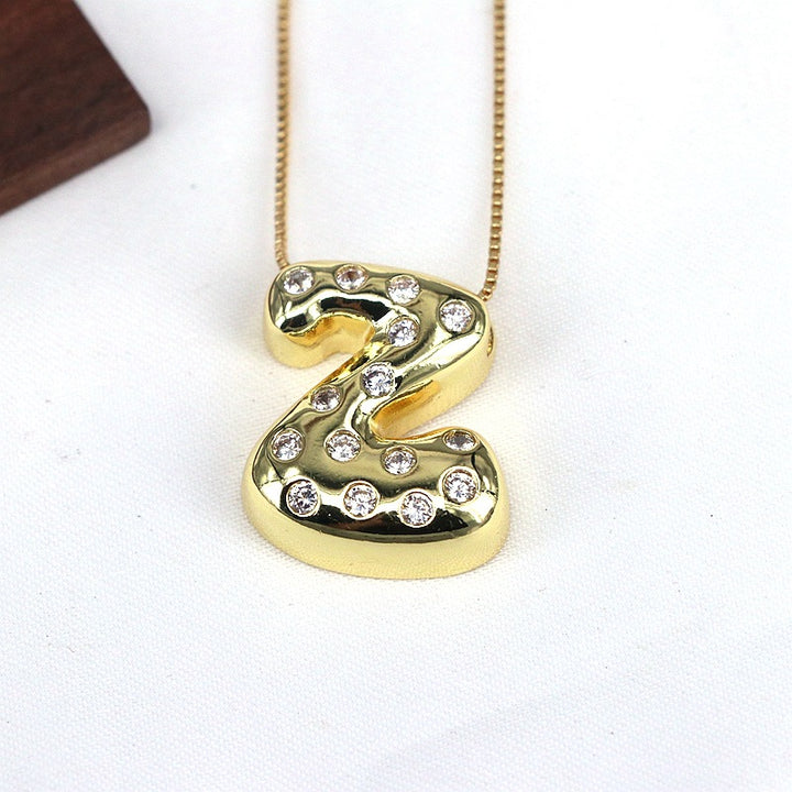 Gold-plated Balloon Bubble Inlaid Zirconium 26 Letter Pendant Necklace - Golden Treasures  # #