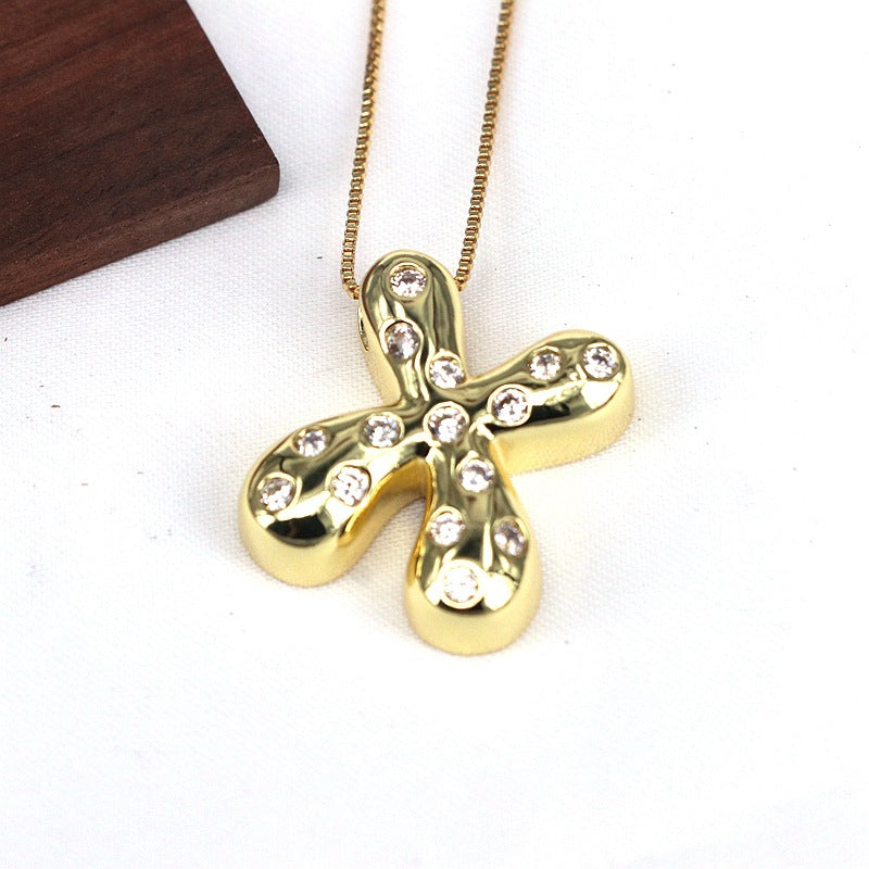 Gold-plated Balloon Bubble Inlaid Zirconium 26 Letter Pendant Necklace - Golden Treasures  # #