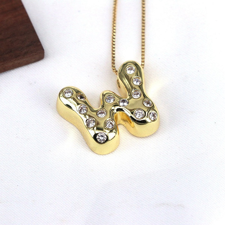 Gold-plated Balloon Bubble Inlaid Zirconium 26 Letter Pendant Necklace - Golden Treasures  # #