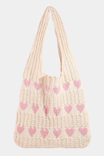 Fame Contrast Heart Crochet Tote Bag - Golden Treasures  # #