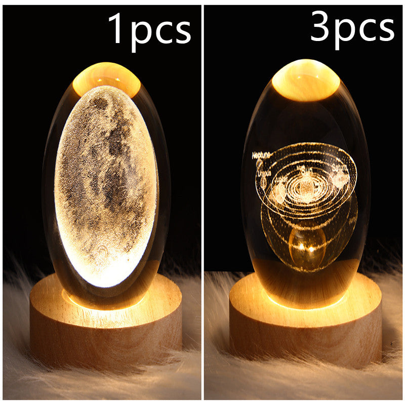 LED Night Light Galaxy Crystal Ball Table Lamp 3D Planet Moon Lamp Bedroom Home Decor For Kids Party Children Birthday Gifts - Golden Treasures 