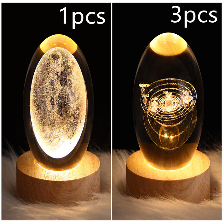 LED Night Light Galaxy Crystal Ball Table Lamp 3D Planet Moon Lamp Bedroom Home Decor For Kids Party Children Birthday Gifts - Golden Treasures 