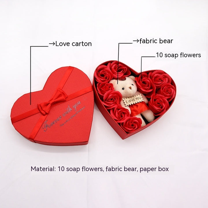 Soap Flower Heart-shaped Rose Gift Box Valentine's Day Gift - Golden Treasures  # #