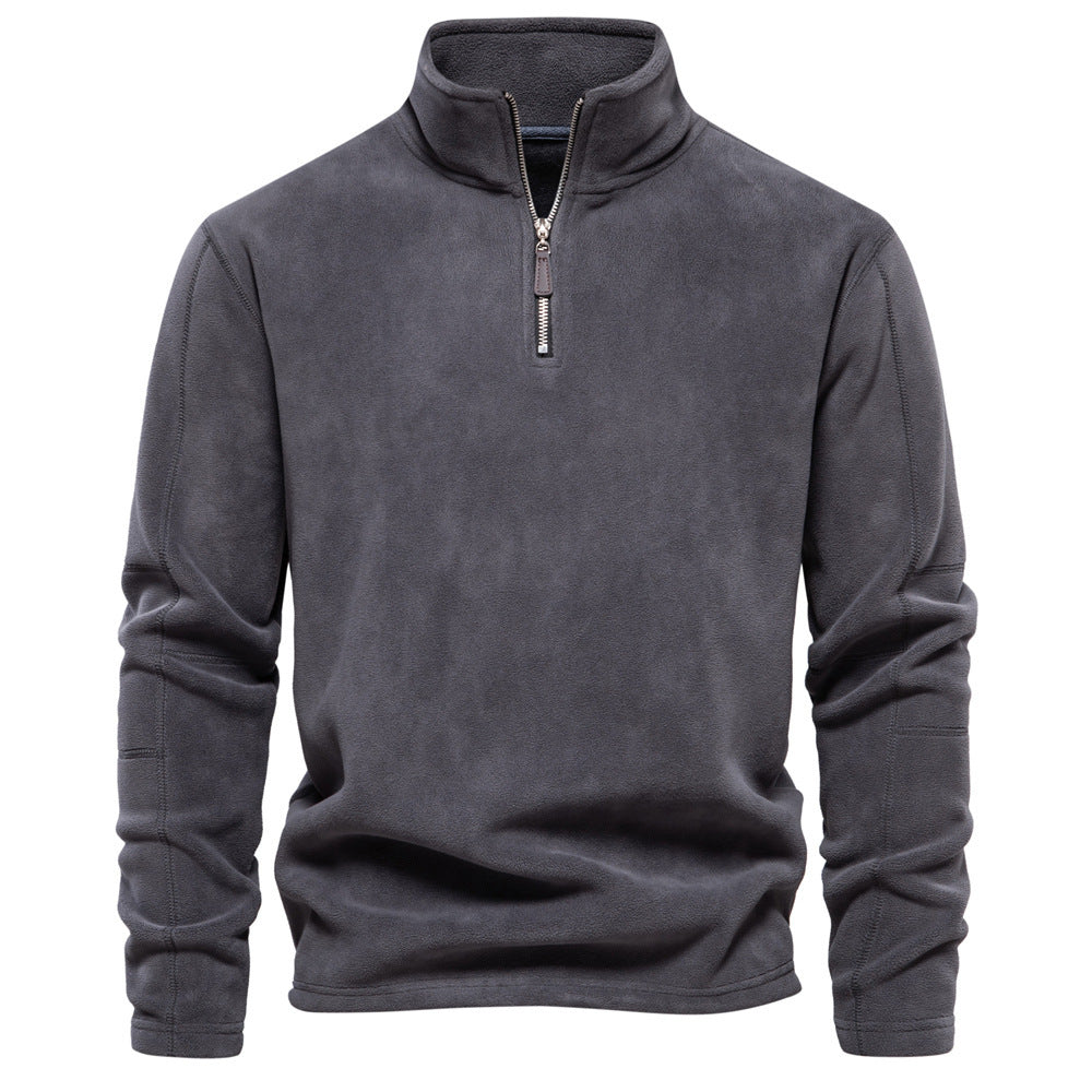 Zippered Sweatshirt With Fleece Winter Casual Pullover Top Men's Clothing