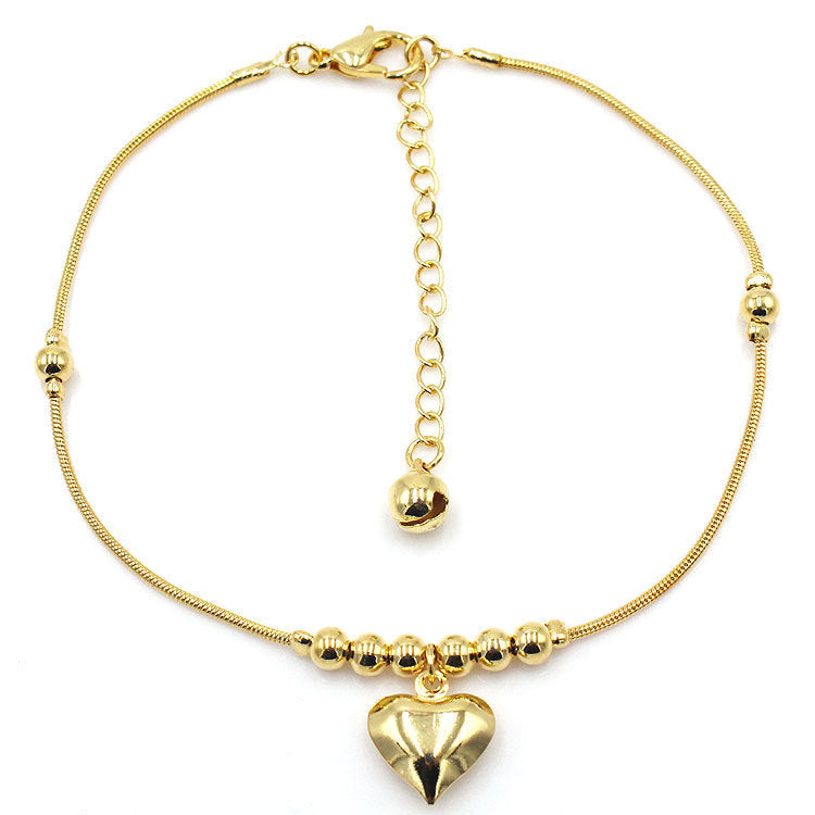 Fashionable Golden Heart-shaped Pendant Anklet - Golden Treasures  # #