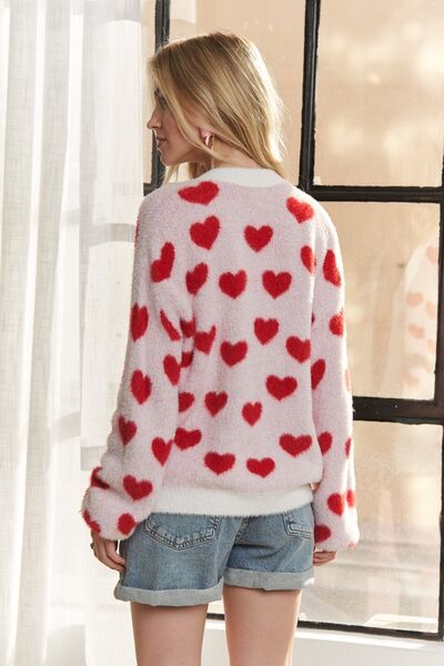 ADORA Fuzzy Heart Button Down Cardigan - Golden Treasures  # #