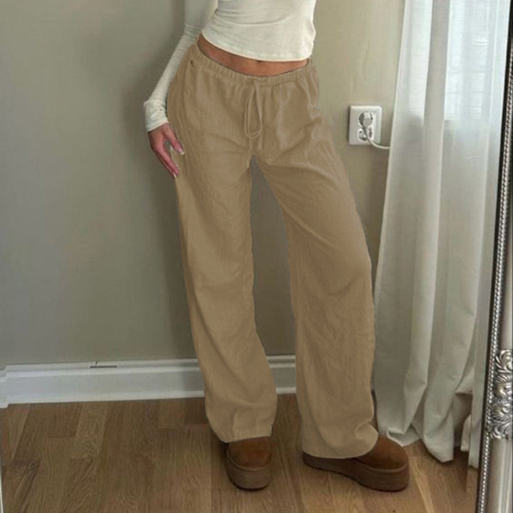 Women's Pure Color Elastic Waist Lace-up Linen Trousers