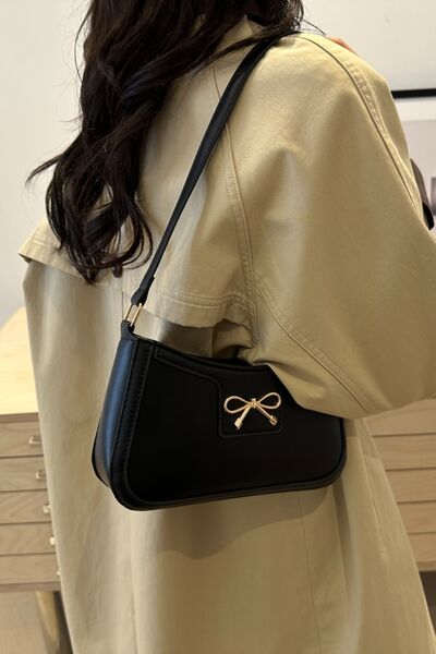 Bow Trim PU Leather Shoulder Bag - Golden Treasures  # #