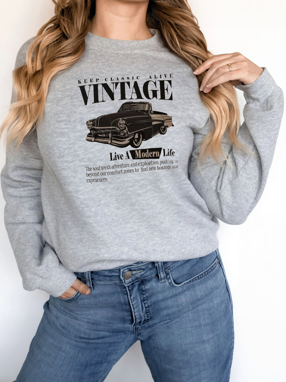 Women's Fashionable Solid Color Printed Long Sleeved Sweatshirt - Golden Treasures  # #