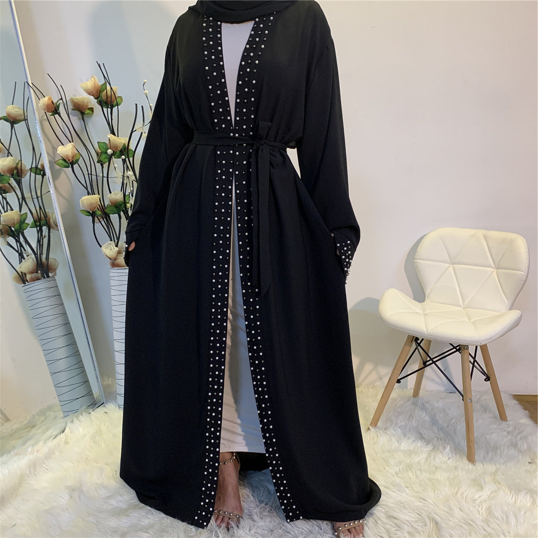 Beaded Modest Lace Up Cardigan Robe - Golden Treasures 