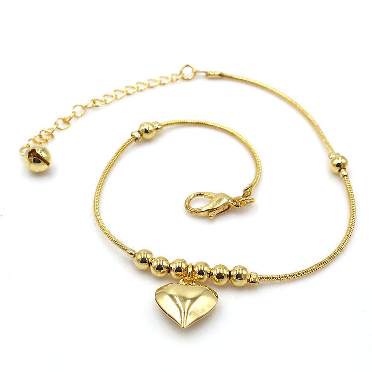 Fashionable Golden Heart-shaped Pendant Anklet - Golden Treasures  # #