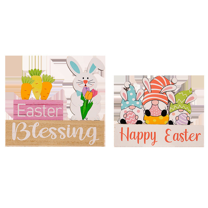 Easter Supplies Easter Rabbit Holding Flower Wooden Decoration