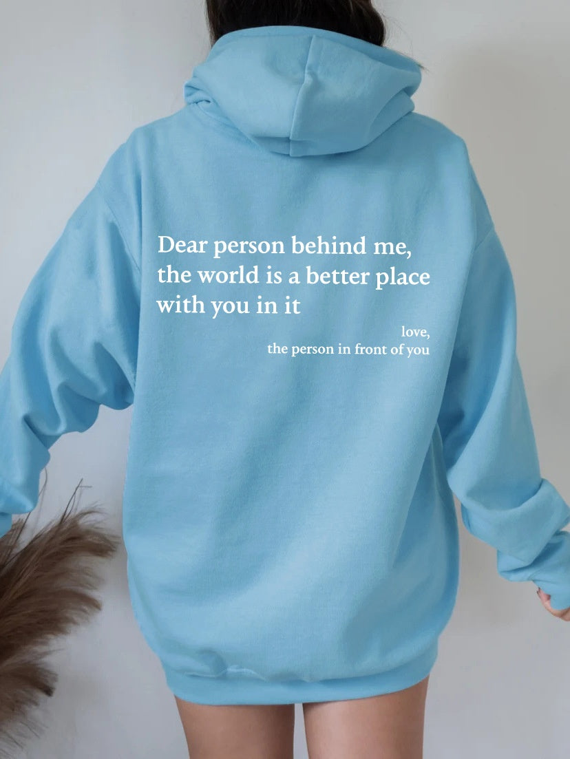 Dear Person Behind Me, Plush Letter Printed Unisex Trendy Hoodies - Golden Treasures  # #