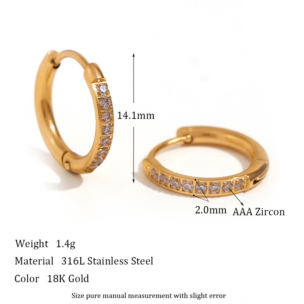 Women's Fashion Titanium Steel Rounded Edge Zircon Earrings - Golden Treasures  # #