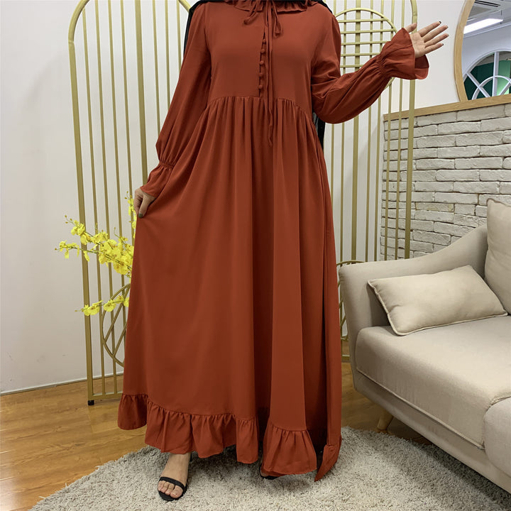 Solid Color Stitching Big Modest Dress - Golden Treasures 