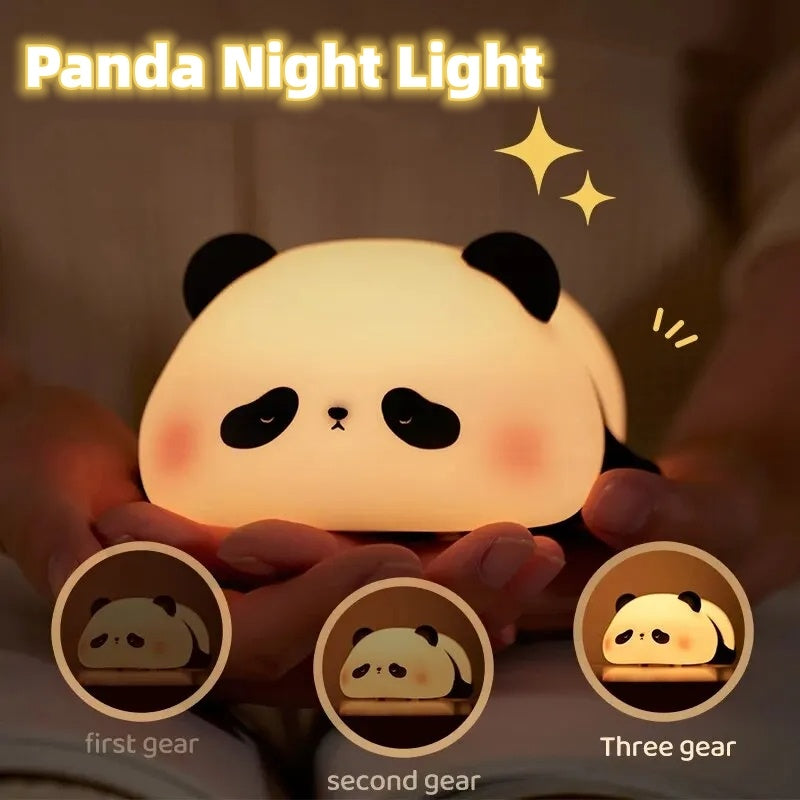 Panda Night Lights For Kids Cute Animal Silicone Timing Rechargeable Lamp Cartoon Panda Bedroom Decoration Kids Boys Girls Gift - Golden Treasures  # #